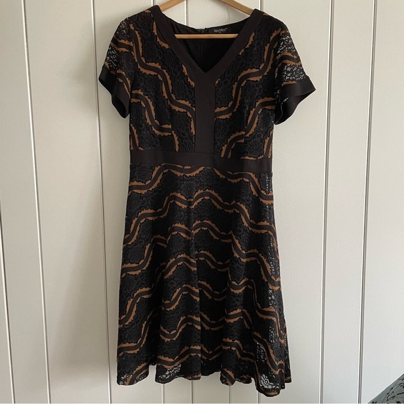 JUST IN Black & Brown Lace A-Line Midi Dress V-Neck - Picture 7 of 7